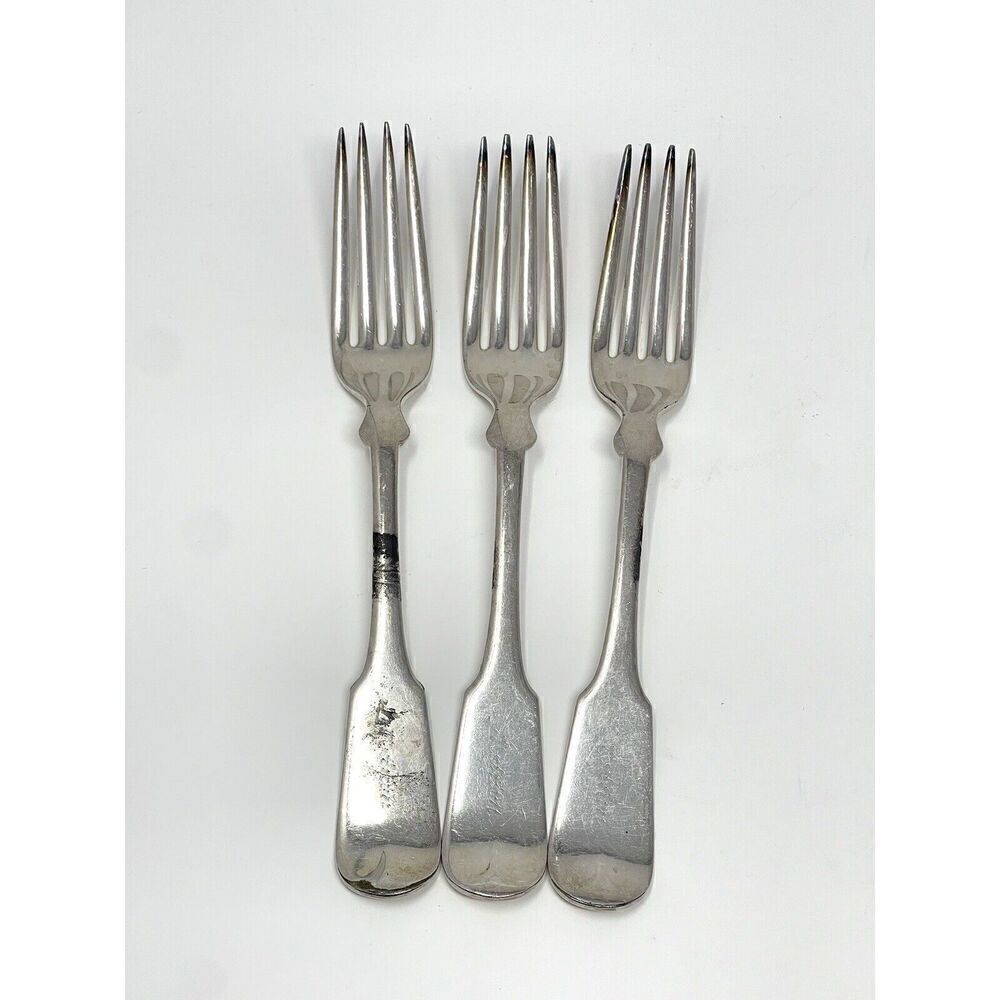 Rogers International Tipped 7 1/2” Dinner Forks Engraved Silverplate Set Of 3